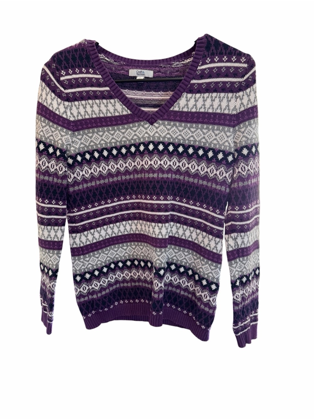 croft & barrow Purple Fair Isle V-Neck Sweater with Gray and White Accents - Picture 2 of 6